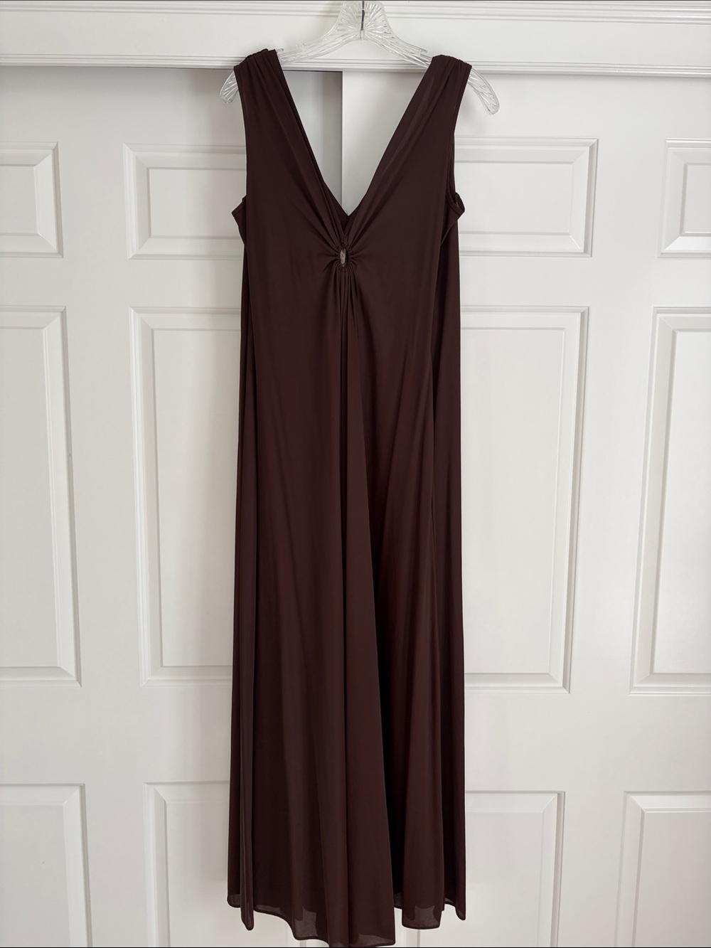 Vintage Deena Sleeveless Shear V-Neck Chocolate Brown Maxi Dress